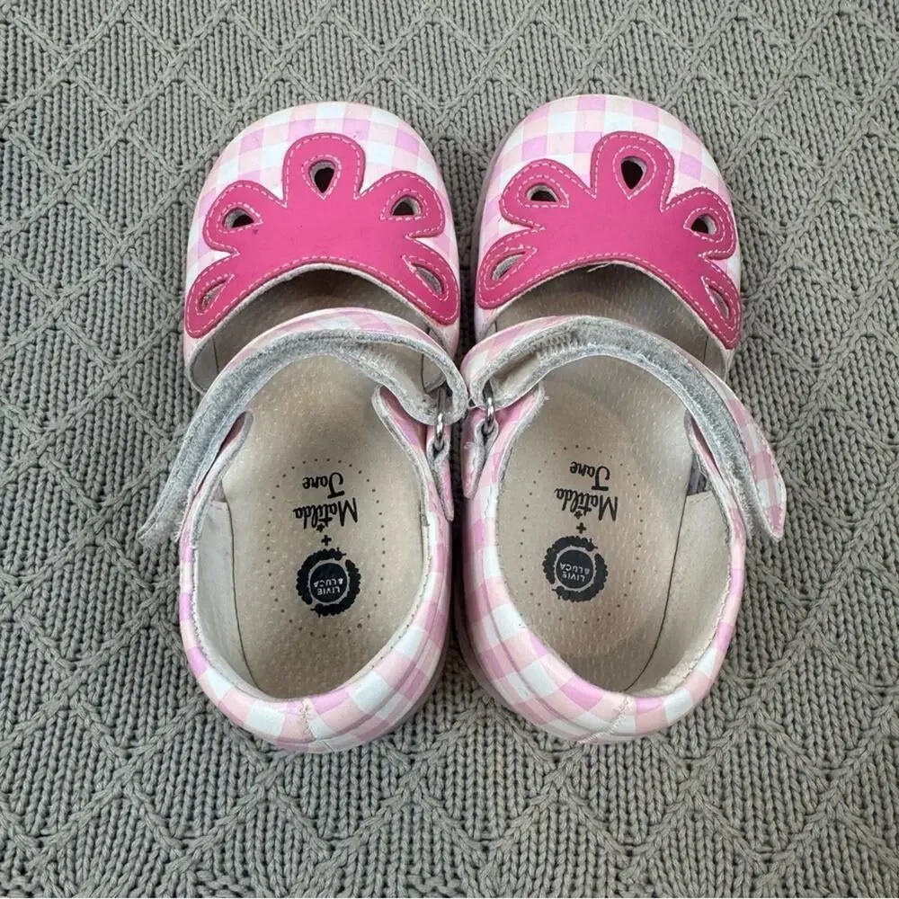 Livie & Luca Matilda Jane Pink Checkered Kids Shoes with Flower Design ~ 10